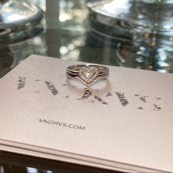 Sterling Silver CZ Heart Ring Set, Size 6 - Picture 3 of 8